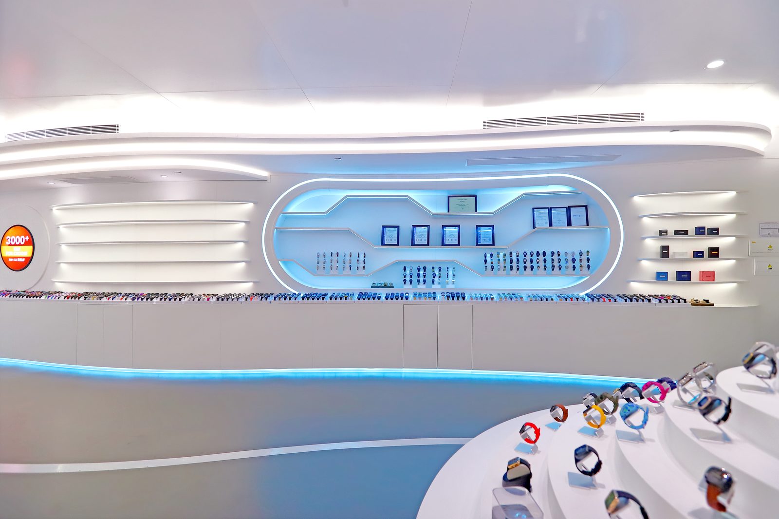 SKMEI showroom with certification wall and watch sample displays